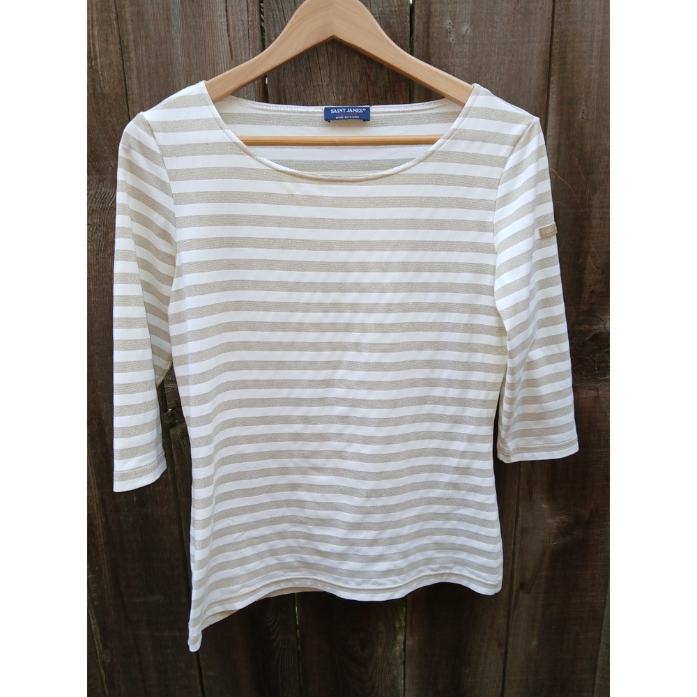 Saint‎ James Garde-Cote Lurex Top 8 Gold White 3/4 Sleeve